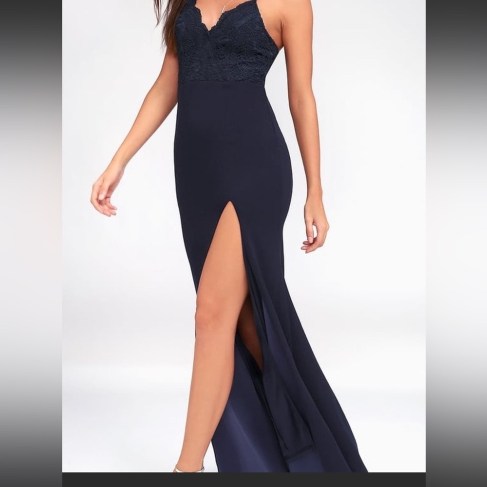 Navy blue wedding guest formal long dress
